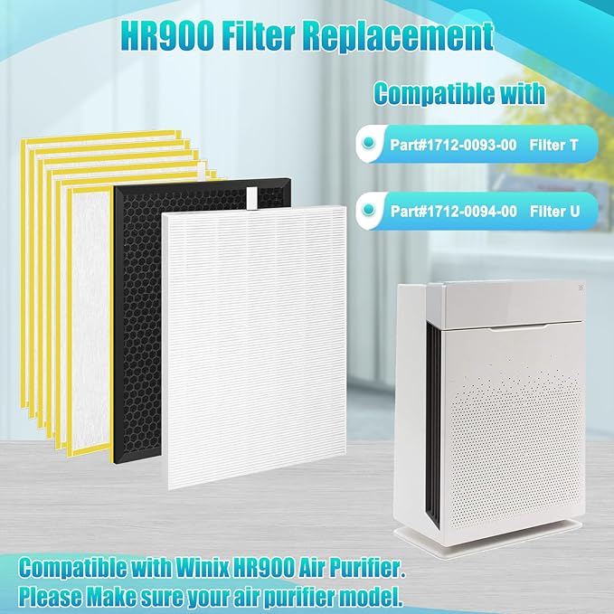 HR900 Replacement Filter-Compatible with Winix HR900 Ultimate Pet Air Purifier,Part#1712-0093-00 Replacement Filter T and 1712-0094-00 Replacement U