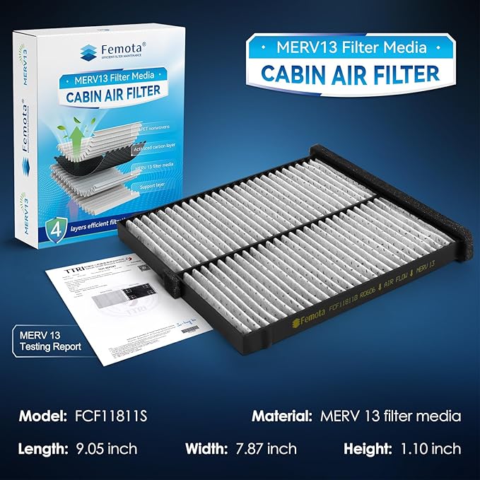 Tested MERV 13 Cabin Air Filter with Activated Carbon, CF11811 for Mazda 3 (2014-2018), Mazda 6 (2014-2021), Mazda CX5 (2013-2025).