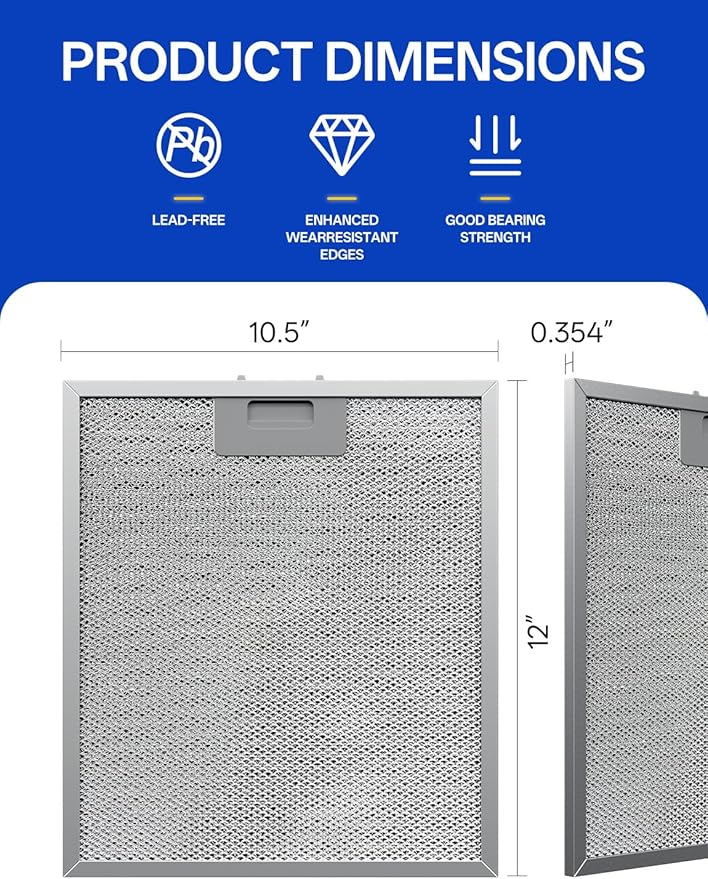 W10169961A Whirl-pooll Aluminum Range Hood Filters 10.5" x 12.5" -Layer Aluminum Mesh Hood Vent Filter, Universal Cooker Hood Metal Mesh Filter Blocks Grease & Filters Air（2 Pack）