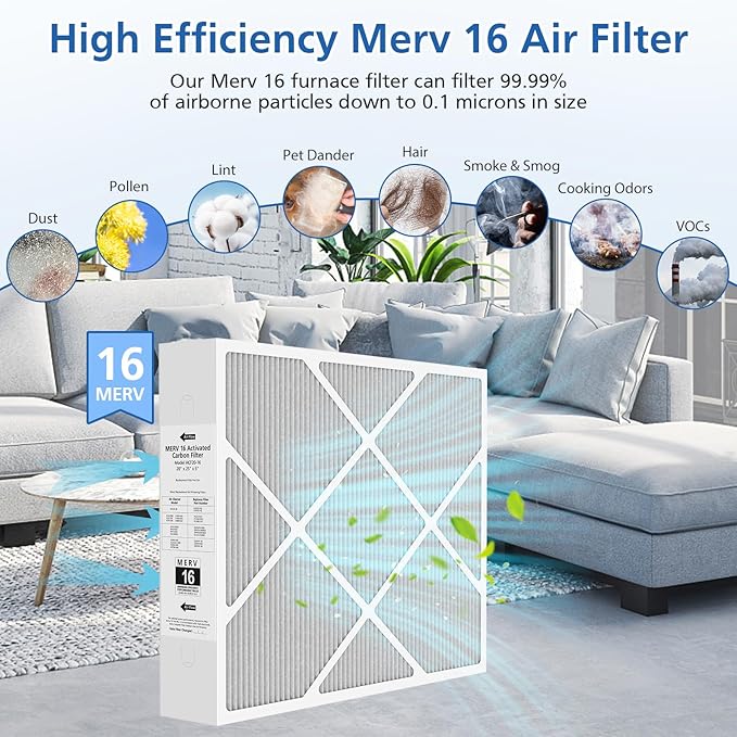 20x25x5 MERV 16 Air Filter Compatible with Lennox HCC20-28 MERV 16 Furnace Filter for HVAC System, Part Number HCF20-16, HCF20-10, 1 Pack