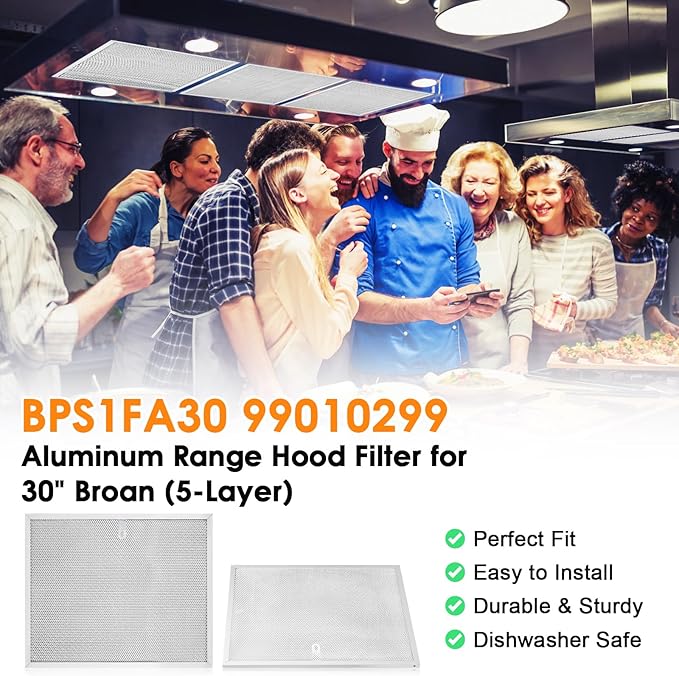 BPS1FA30 Range Hood Filter for 30-Inch Broan Nutone Allure QS1 WS1, 5-Layer 99010299 Aluminum Range Hood Filters Replacement 11.9"X14-1/4"X3/8" (6Pack)