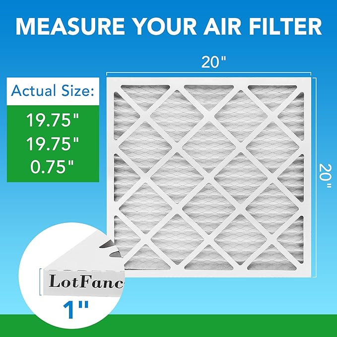 LotFancy 20x20x1 Air Filter MERV 8 6-Pack, Electrostatic Pleated Furnace & AC Filter, Captures Dust, Pet Hair, Pollen, Actual Size: 19.75"x19.75"x0.75"