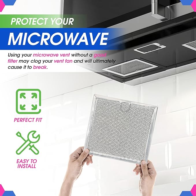 Microwave Filter replacement 6.81" x 6.34" Fits GE WB02X11534 Samsung DE63-00666A Microwave Grease Filter - Freshens and Filters Kitchen Air Entering the Over-the-Range Oven Stove Fan (4-Pack)