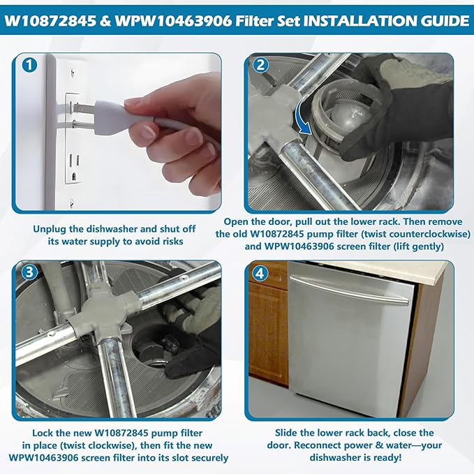 BigHead W10872845 Dishwasher Pump Filter Cup & WPW10463906 Screen Filter Compatible with Whirlpool Kenmore KitchenAid Dishwasher Replaces AP6030094 PS11759673 W10393351 AP6021820 PS11755148 2312301