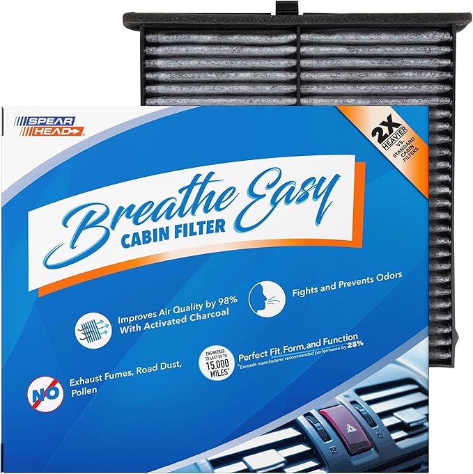 Spearhead Odor Defense Breathe Easy AC & Heater Cabin Filter | Fits 2014-2018 Mazda 3, 2014-2021 Mazda 6, 2013-2025 CX-5 Like OEM | Up to 25% Longer Lasting w/Activated Carbon (BE-811)