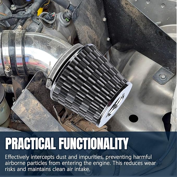Hovom Universal Clamp-On Air Intake Filter, 76 89 102MM (3/3.5/4in) High Flow Round Tapered Cold Air Intake Filter, High Performance, Washable & Reusable, Engine Filters Replacement (Carbon Fiber)