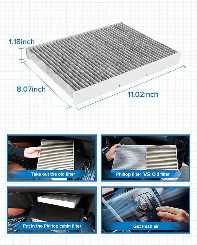 PHILTOP Cabin Air Filter w/Activated Carbon, Compatible with CF8644A Volkswagen Beetle 1998-2010, Jetta 1993-2005, Passat 2001-2005, Golf 1993-2006, Cabrio, R32 2004, Audi TT Quattro