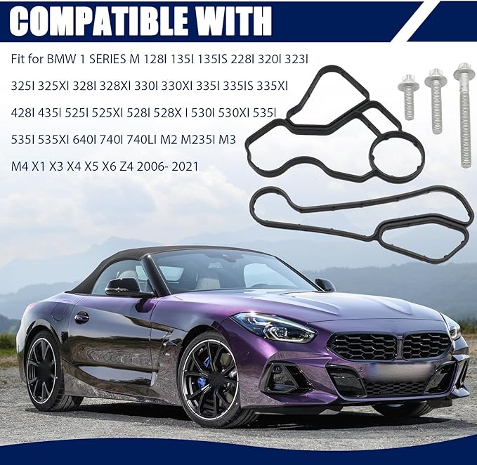 Oil Filter Housing Gasket Oil Filter Housing Bolt Seal Kit Compatible with BMW 1 SERIES M 128i 135i 323i 325xi 328i 328xi 330i 330xi 335i 530i 535i M2 X4 X5 X6 Z4,Replace for 11428637821 11428637820