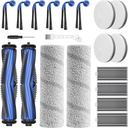 Leemone 20 Pack X11 OmniCyclone Replacement Parts for ECOVACS Deebot X11 OmniCyclone Robot Vacuum, 2 Main Brushes, 2 Roller Mops, 4 HEPA Filters, 4 Sponge Filters, 6 Side Brushes, 1 Cleaning Brush