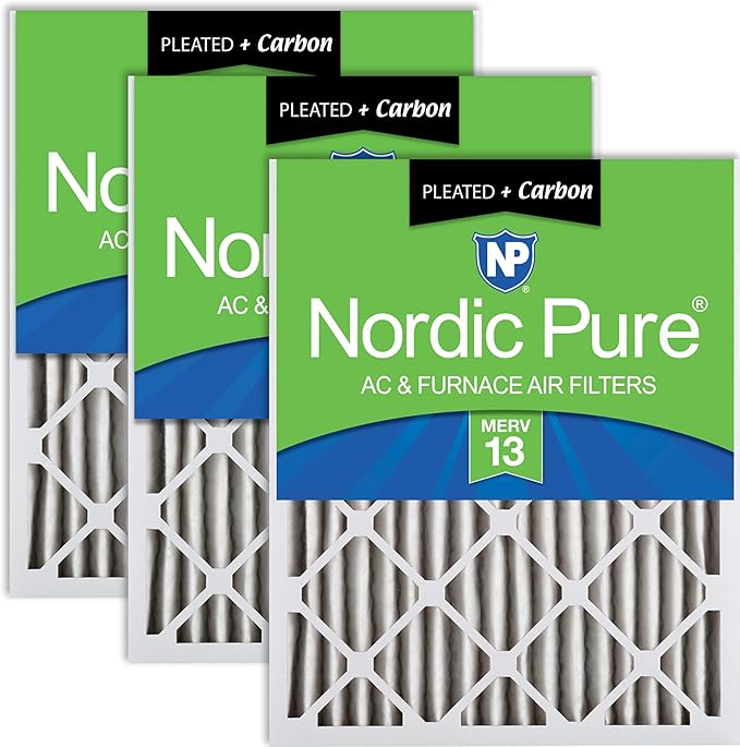 Nordic Pure 16x20x2 (Actual Size: 15 1/2 x 19 1/2 x 1 3/4) Pleated Air Filters MERV 13 Plus Carbon 3 Pack