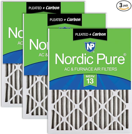 Nordic Pure 16x24x2 (Actual Size: 15 1/2 x 23 1/2 x 1 3/4) Pleated Air Filters MERV 13 Plus Carbon 3 Pack