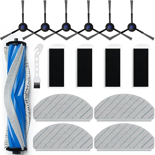 16 Pack Replacement Parts for ECOVACS DEEBOT N20 Plus, N20 Pro Plus, Yeedi C12, C12 Pro Plus Robot Vacuum Accessories Kit, 1 Main Roller, 4 Hepa Filters, 4 Mop Pads, 6 Side Brush, 1 Clean Tool