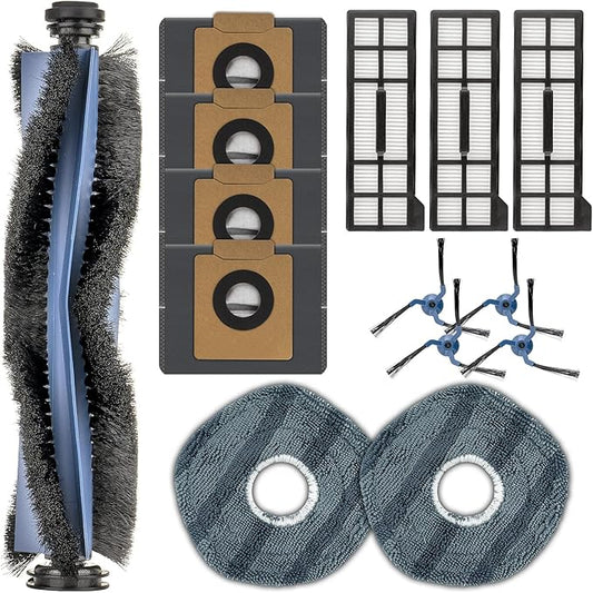 (14 Pack) X10 Pro Omni Replacement Parts Compatible with Eufy X10 Pro Omni Robot Vacuum Cleaner, 1 Roller Brush, 4 Side Brushes, 4 Dust Bags, 3 HEPA Filters, 2 Mop Pads, Accessories Kit