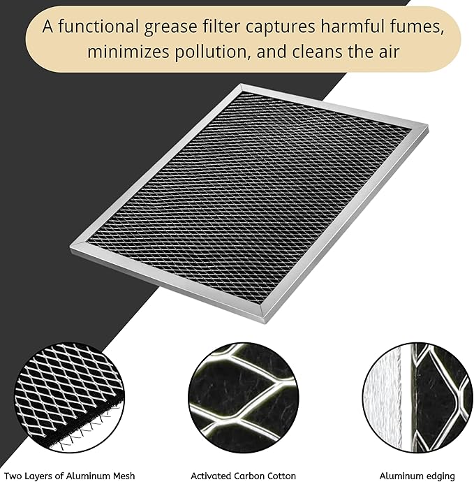 Nispira Replacement Range Hood Grease Filter with Charcoal Compatible with Broan 97007696, S97007696, 6105C, 1172266, 41F. A set of 4 Filters