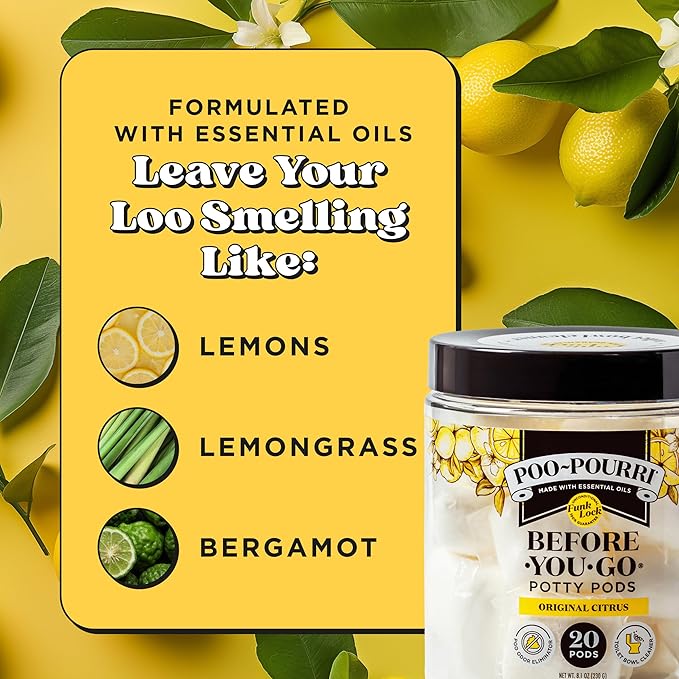 Poo~Pourri Original Citrus Before-You-Go 2-in-1 Toilet Potty Pods 20ct - Bathroom Odor Remover & Toilet Cleaner - Plant Based Ingredients & Essential Oils - with Lemon, Bergamot, & Lemongrass Scent