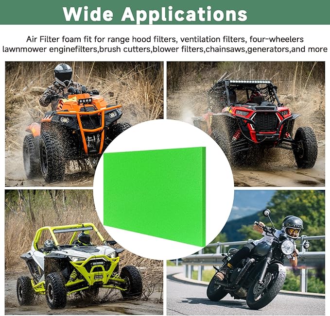 Washable Foam Air Filter Material Sheet for Uni Filter-BF-1 BF1 18" X 15" X 5/8" 65-PPI Green Fine Filter Foam Sheet Cut to Fit Air Filter Pads for Most Motorcycle ATV Scooters Dirt Bike UTV