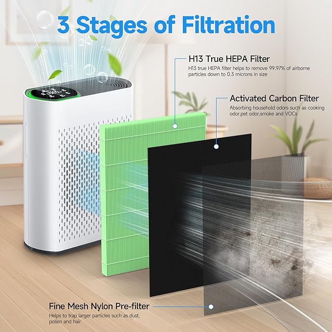 2 Packs HAP602 Toxin Absorber Replacement Filters Compatible with ECOSELF HAP602/ HAP602WF Air Cleaner Purifier, 3-in-1 Filtration of H13 True HEPA Filter, Pre-Filter & Activated Carbon Filter, Green