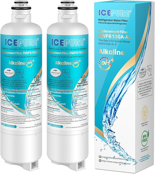 ICEPURE Alkaline BORPLFTR50 Refrigerator Water Filter Replacement for Bosch Ultra Clarity Pro 11032531, 12033030, BORPLFTR55, 12028325, 11025825, B36CT80SNS, WFC100MF, WFS200MF, Enhances PH, 2Pack