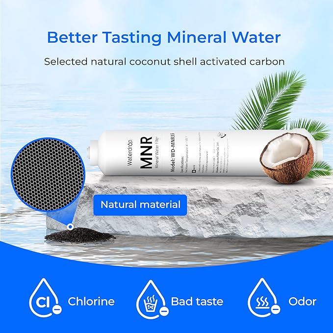 Waterdrop MNR35-2 Remineralization Filter, 1/4" Quick Connect Mineral Filter for Undersink Reverse Osmosis System, Restore Essential Minerals for RO System, RO Mineral Filter System, 2-Pack
