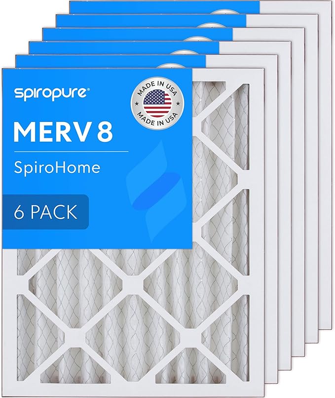 SpiroPure 14X17.5X2 MERV 8 Pleated Air Filters - Made in USA (6 Pack)