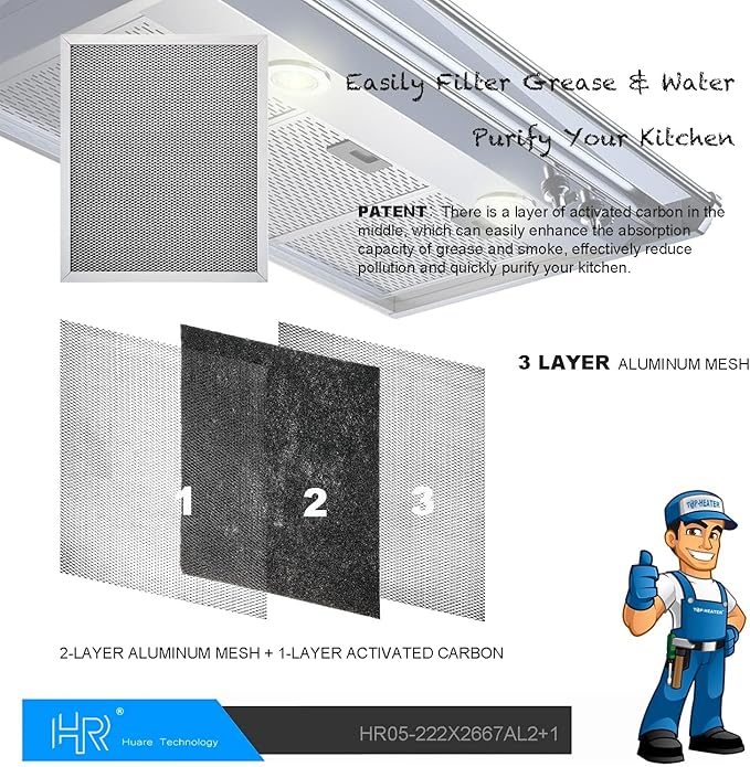 HR Huare Technology 97007696 Charcoal Range Hood Filter, Size 8-3/4 x 10-1/2 Inch, fits Broan,Kenmore,Nutone, Alternative S88152, K7588, S51113711, 41F, 4Pack