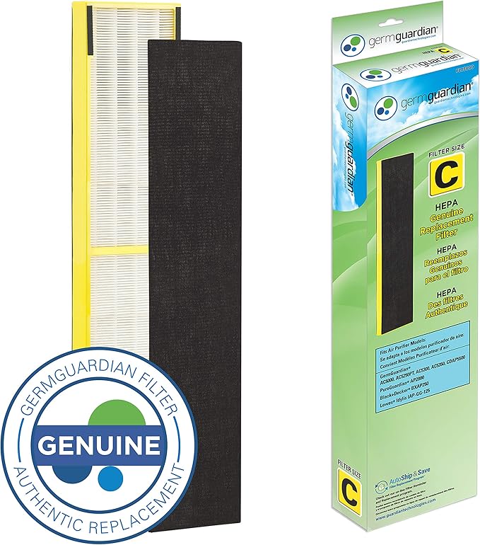 GermGuardian Air Purifier Filter FLT5000 Genuine HEPA Replacement Filter C for AC5000, AC5000E, AC5250PT, AC5350B, AC5350BCA, AC5350W, AC5300B Germ Guardian Air Purifiers