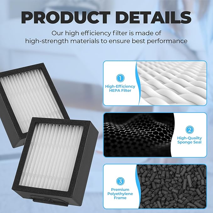 Filter Replacement for Roomba E I & J Series i7 i7+/plus i3 i3+ E5 E6 E7 i4 i6 i6+ i8 i8+ Vacuum Cleaners Parts, 12 Pack 4639161 High Efficiency Filters + 1 Cleaning Brush