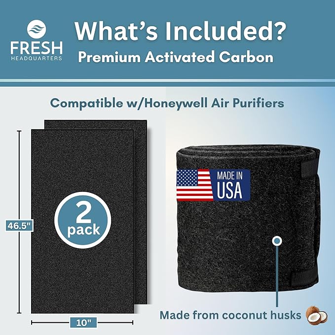 Premium Activated Carbon Prefilter Compatible With Honeywell Air Purifiers Filter Replacement R, HEPA Replacement Filter Prime, Honeywell Prefilter A, HEPA Replacements, 10" x 46.5" - 2 Pack