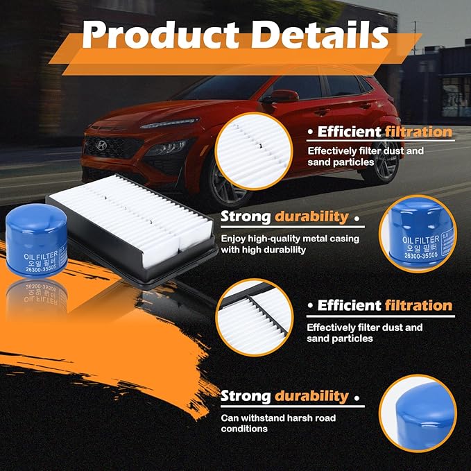 Kefly 28113-F2000 Engine Air Filter & 26300-35505 Oil Filter Fits for 2020-2023 Kia Soul, 2019-2024 Forte, 2018-2023 Hyundai Kona, 2019-2021 Veloster, 2017-2020 Hyundai Elantra