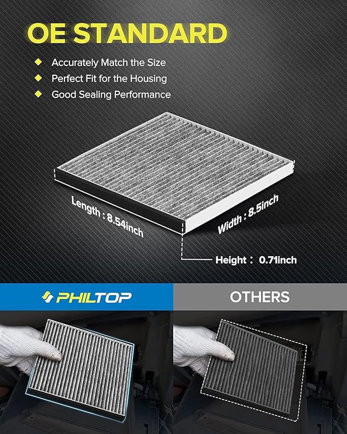 PHILTOP Cabin Air Filter w/Activated Carbon, Compatible with CF10132 Toyota Camry 2002-2006, Avalon 2000-2004, Sienna 2004-2010, Solara 2004-2008, Lexus RX350 2007-2009, ES330 2004-2006
