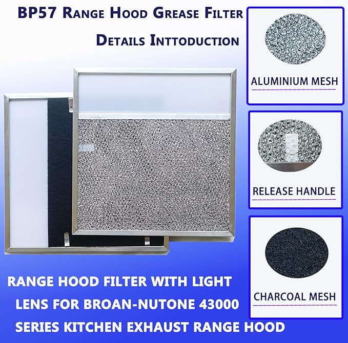 BP57 Stove Hood Vent Filter for 43000 Series Br-oan Range Hood Filters with Light Lens 11 3/8" x 11 3/4" The Kitchen Exhaust Carbon Fan filter It's fit for Nut-one Grease Filter Replacement(1-Pack)