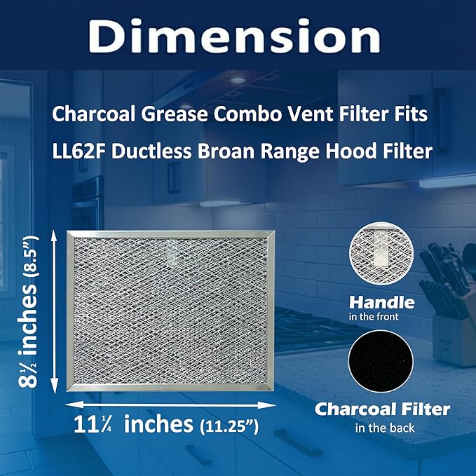 LL62F EMW3011863 Kitchen Range Hood vent Grease Mesh Charcoal Carbon Filter Compatible with LL6200 MM 6500 320VP K0793000 K0793-000 830731 GC-7504 8.5 x 11.25 x .375