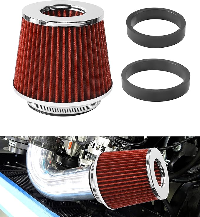 Cold Air Intake Filter,Car Accessories Intake Filter,Automotive Replacement Air Filters,76 89 102MM Performance Round Tapered Cone Filters,Suitable for Most Cars,Trucks,Motorcycles,etc (Red)