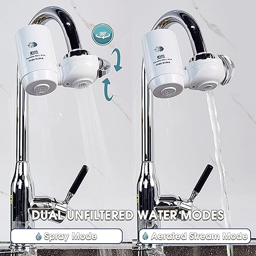 Faucet Mount Water Filtration System, BPA-Free Faucet Water Purifier for Sink, Filter Replaces 400 Gallon Water, Lasts Six Months, Includes 1 System/1 Filter, White