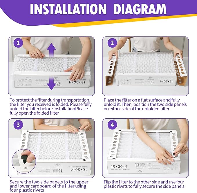 DerBlue 1PACK 16x20x4 MERV 13 Furnace Filter Replacement Compatible with Honeywell FC100A1003 Pleated HVAC,Foldable Design for Easy Installation & Space-Saving(Actual Size: 15.94 x 19.75 x 4.38 In)