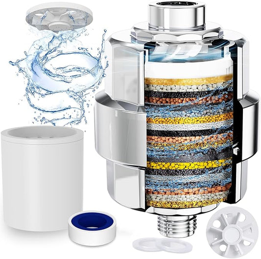 Shower Filter, EMBATHER 20 Stage Shower Head Filter for Hard Water Remove Chlorine/Fluoride/Heavy Metals,High Output Shower Softener Filter for Hair, 1 Cartridge –Polished Chrome