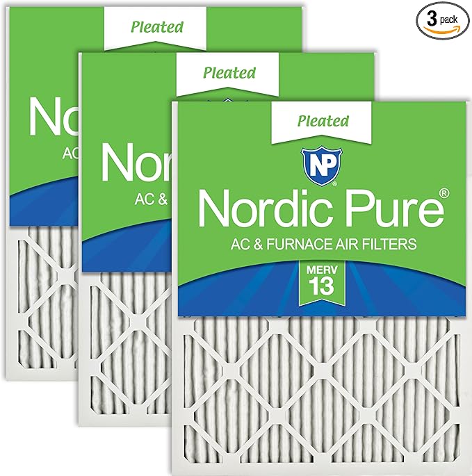 Nordic Pure 25x25x1 (Actual Size: 24 1/2 x 24 1/2 x 3/4) Pleated MERV 13 Air Filters 3 Pack