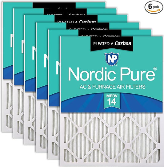 Nordic Pure 15x20x1 (Actual Size: 14 1/2 x 19 1/2 x 3/4) Pleated Air Filters MERV 14 Plus Carbon 6 Pack