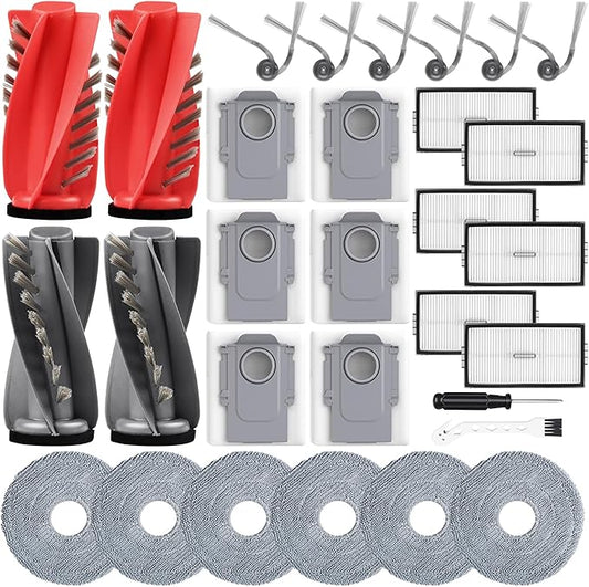 Saros 10R Accessories Kit for Roborock Saros 10R / Qrevo CurvX Robot Vacuum, 2 Dual Zero-Tangling Main Brush, 6 Dust Bags, 6 Mop Pads, 6 Side Brushes, 6 HEPA Filters