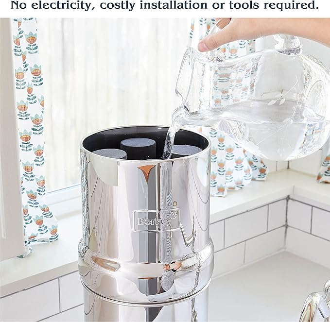 Imperial Berkey Gravity-Fed Stainless Steel Countertop Water Filter System 4.5 Gallon with 2 Authentic Black Berkey Elements BB9-2 Filters