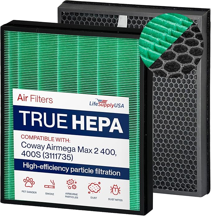 True HEPA Max2 Filter + Active Carbon Filter Set AP-2015-FP | Compatible with Coway Airmega 400 / 400S (3111735) Air Purifiers by LifeSupplyUSA
