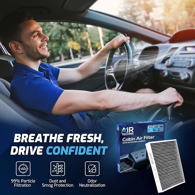 AirTechnik CF10735 Cabin Air Filter w/Activated Carbon | Fits Genesis G80 G90 GV70 GV80, Hyundai Equus, Genesis, Santa Fe/Kia K900, Stinger, Telluride (2011-2026 Select Models) - 97133-3M000