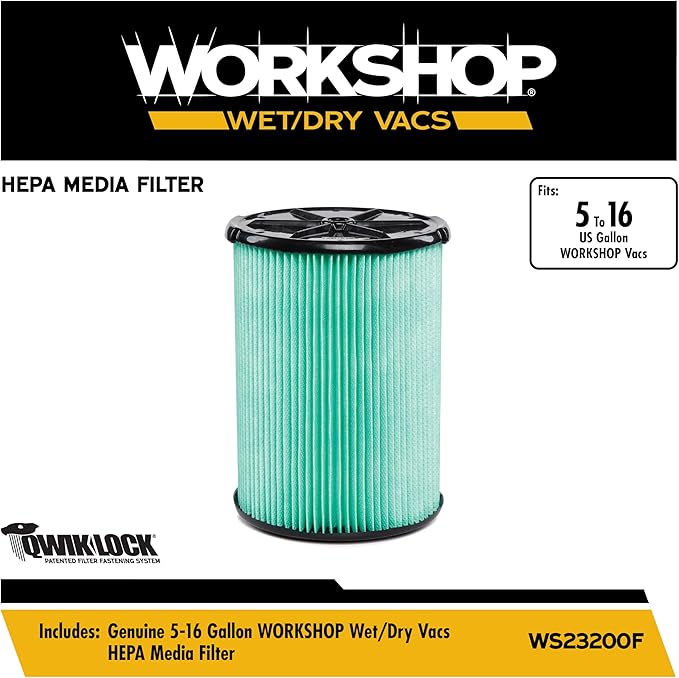 WORKSHOP Wet Dry Vacuum Filters WS23200F HEPA Media Filter For Shop Vacuum Cleaner (Single HEPA Media Filter For Wet Dry Vacuum Cleaner) Fits WORKSHOP 5-Gallon to 16-Gallon Shop Vacuum Cleaners