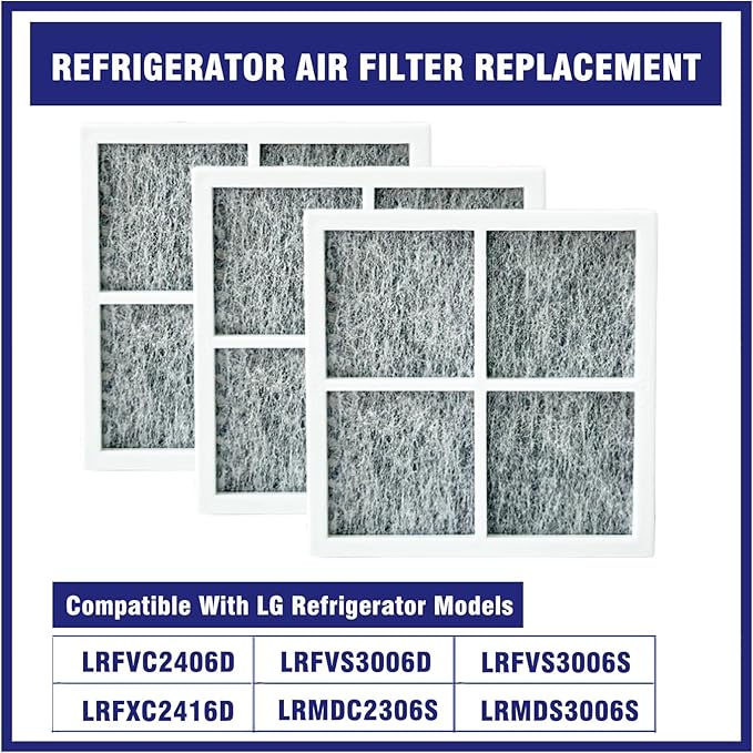3 Pcs Refrigerator Air Filter Replacement Fit for LG LRFVC2406D, LRFVS3006D, LRFVS3006S, LRFXC2416D, LRMDC2306S, LRMDS3006S