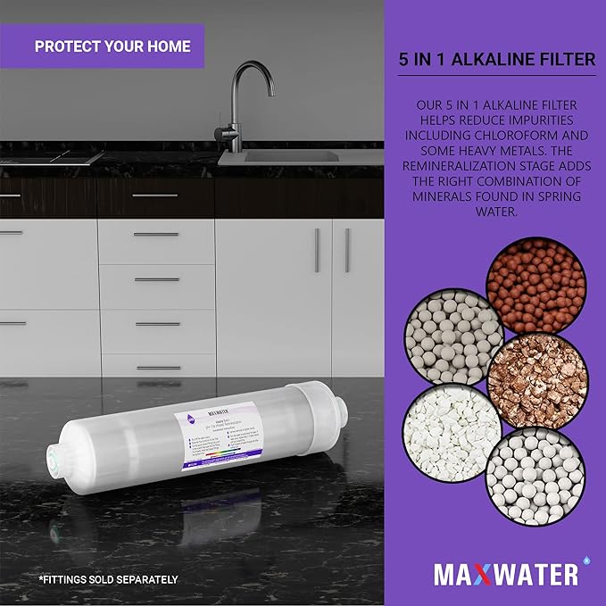 (2 Pack) Ph+ Alkaline, Mineral, Far infrared 5 in 1 Max Water filter, compatible with most pH Reverse Osmosis Water Filtration Systems