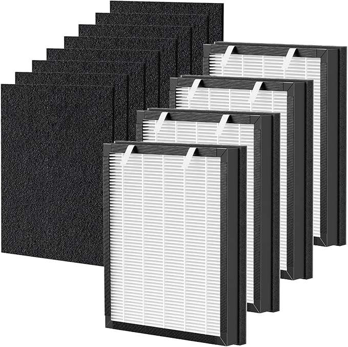 P358 Replacement Filters Compatible with HEAPETS P358 Pet Air Purifier, 4 Hepa Filters and 8 Activated Carbon Pre-filters for Pet Household, Compare Part #PJ358-2LX6JDM