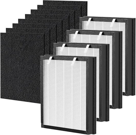 P358 Replacement Filters Compatible with HEAPETS P358 Pet Air Purifier, 4 Hepa Filters and 8 Activated Carbon Pre-filters for Pet Household, Compare Part #PJ358-2LX6JDM