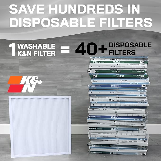 K&N 14X20X1 HVAC Furnace Air Filter, Lasts a Lifetime, Washable, Merv 8, the Last HVAC Filter You Will Ever Buy, Breathe Safely at Home or in the Office, HVC-8-11420