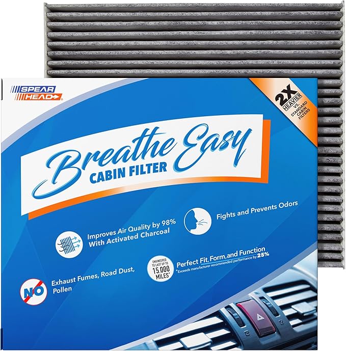 Spearhead Odor Defense Breathe Easy Cabin Filter | Fits 06-07 Azera, 07-09 Santa Fe, 06-09 Sonata, 22-25 Carnival, 07-10 Optima Like OEM | Up to 25% Longer Lasting w/Activated Carbon (BE-381)