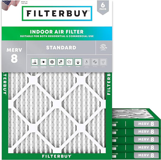 Filterbuy 17.5x21x1 Air Filter MERV 8 Essential Dust & Allergy Defense (6-Pack), Electrostatic Pleated HVAC AC Furnace Filters Replacement (Actual Size: 17.50 x 21.00 x 0.75)